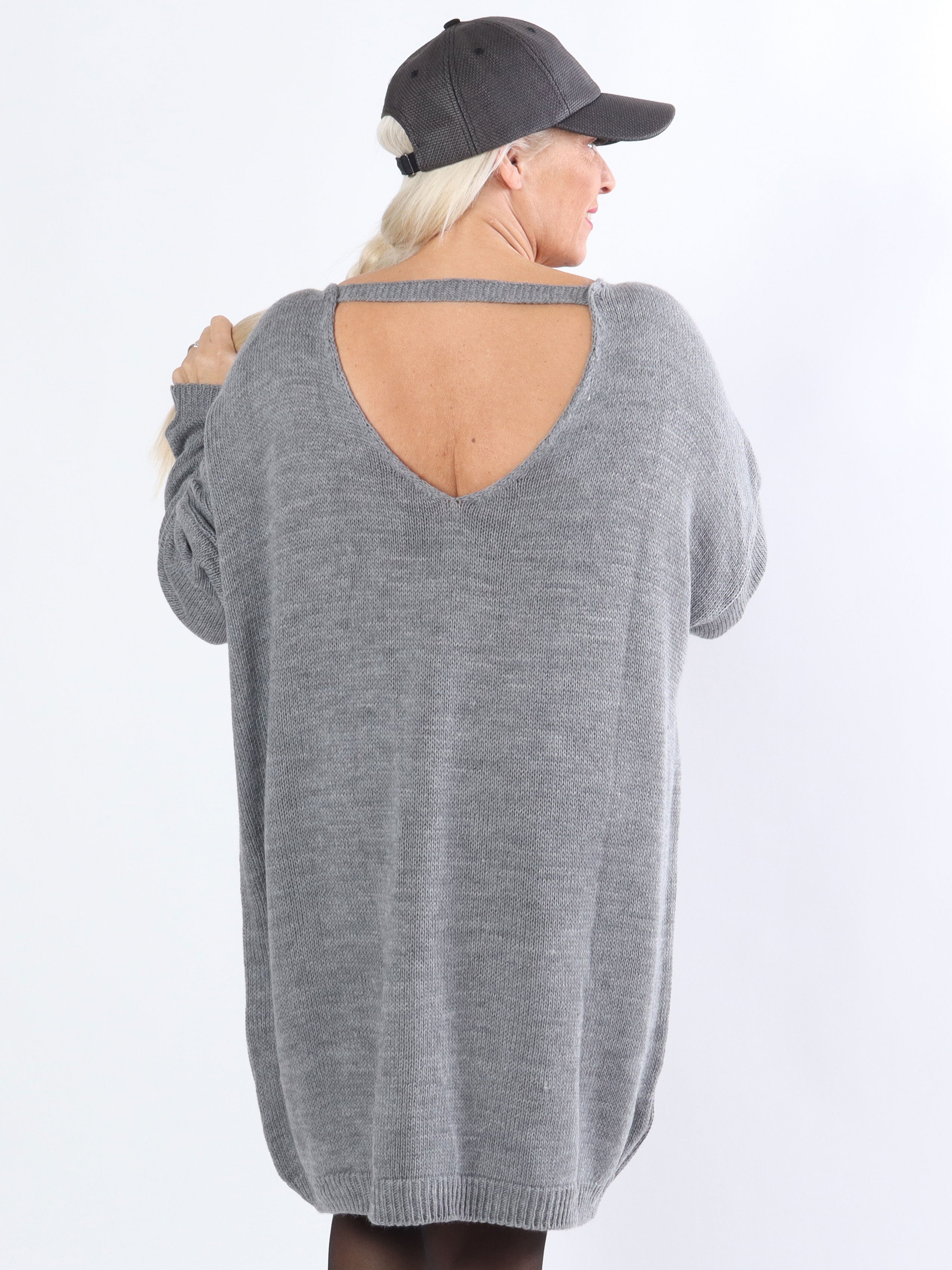 Stella - Enkel stickad klänning i plus size med låg rygg - Green